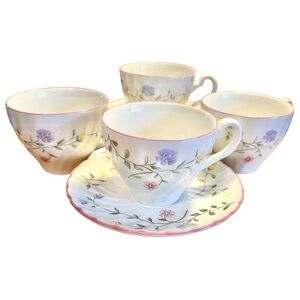 Vintage Johnson Brothers Summer Chintz Teacups & Saucers Set of 4 Floral